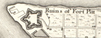 Plan of the town of Pittsburg, 1826.  Depicted in this view are the various ponds and landscape of the city.  Fort Pitt is clearly visible as is Fort Lafayette (sometimes referred to as Fort Fayette). Fort Lafayette was built between 1791 and 1792 spanning Garrison Alley to Ninth Street and Liberty Avenue (or Penn Avenue, depending on the account read) to the Allegheny River to replace Fort Pitt which was described at that time as being in a <a href= 'https://historicpittsburgh.org/islandora/object/pitt%3A00hc07443m/viewer/#44' target='_blank'> ‘ruinous condition.’ </a> The goal of this fort was to serve as a source of supplies for Fort McIntosh located in Beaver, Pennsylvania and built in 1778. Fort Lafayette holds two significant positions in Pennsylvania history. One being that this is the fort where Lewis and Clark stored provisions for their journey west and the other for its role as a supply base for Commodore Perry during the War of 1812. Fort Lafayette was abandoned in 1814.